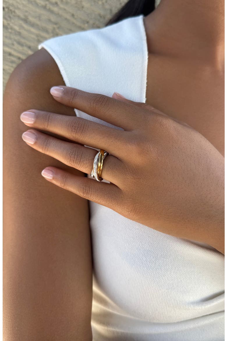 Cubic Zirconia Tri-Tone Crisscross Band Ring, Alternate, color, GOLD