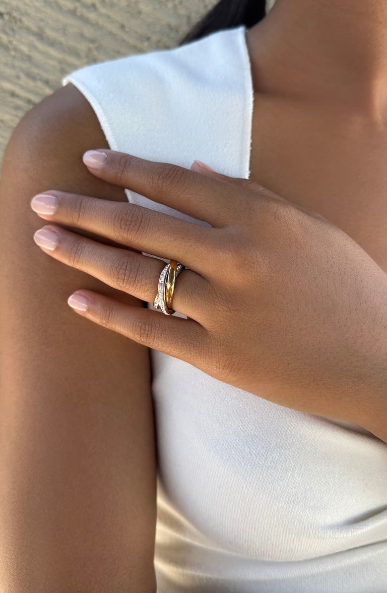 Adornia Cubic Zirconia Tri-Tone Crisscross Band Ring, Alternate, color, Gold