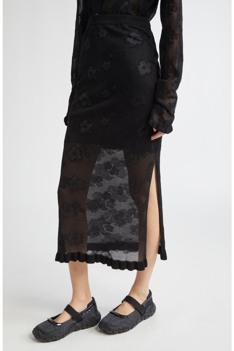Pegonia Sheer Jacquard Pencil Skirt, Alternate, color, BLACK