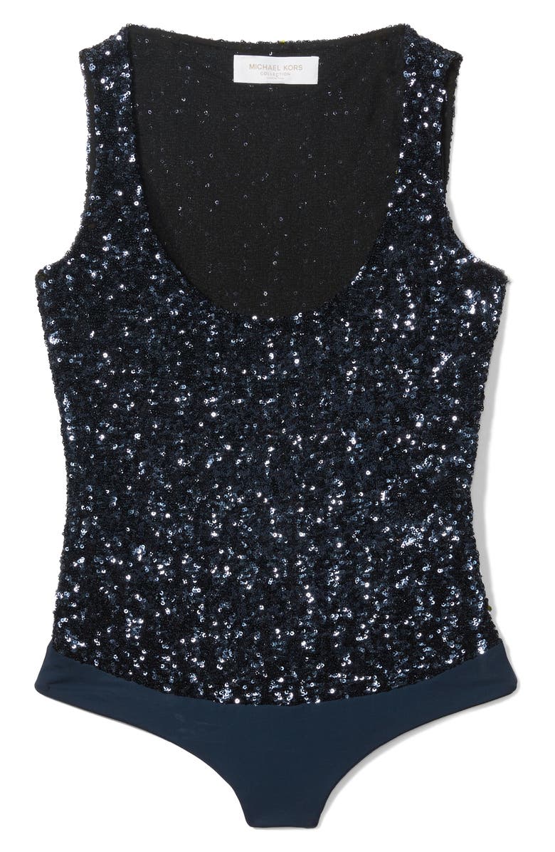 Michael Kors Collection Sequin Scoop Neck Bodysuit, Alternate, color,