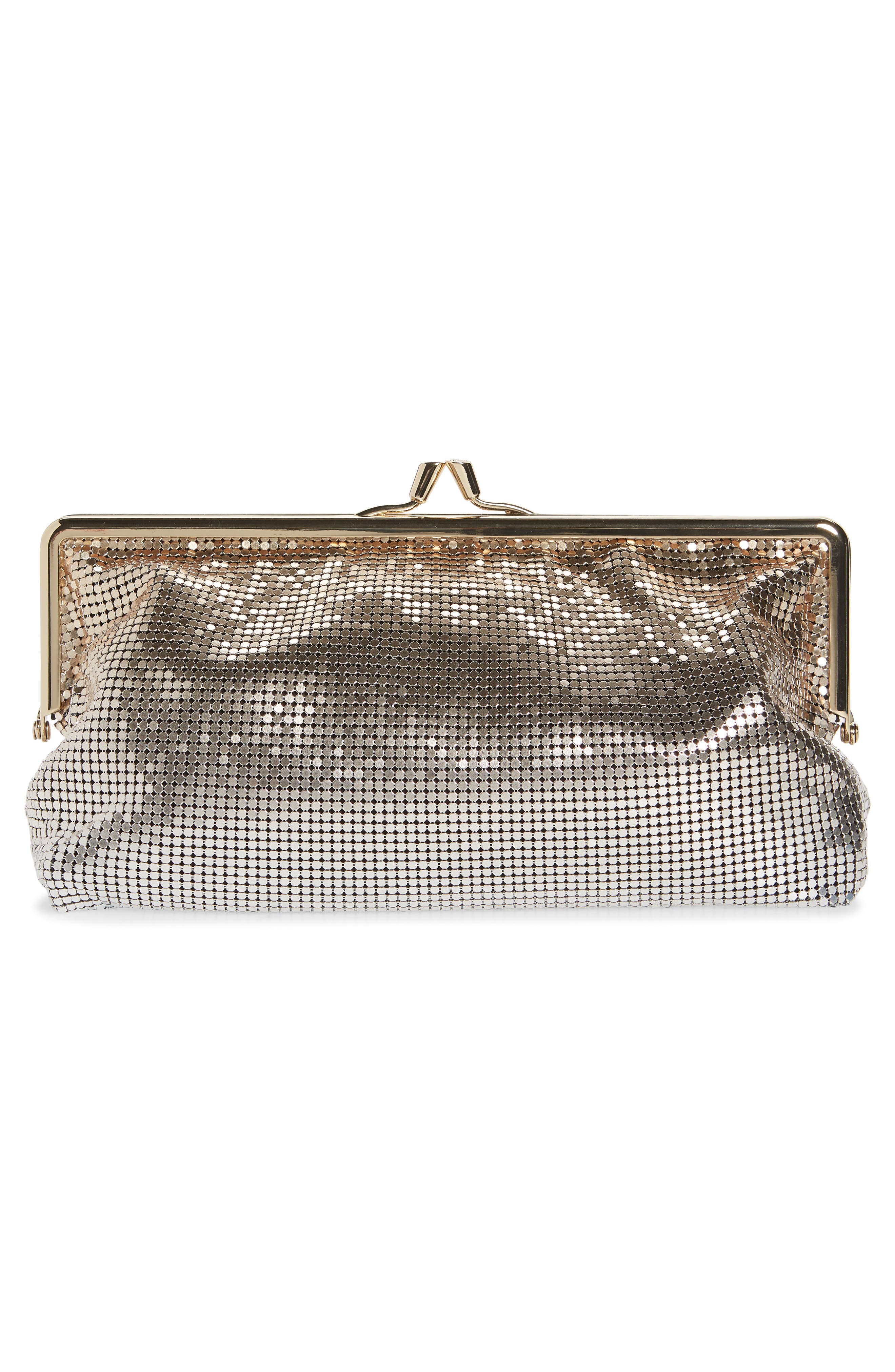paco rabanne Pixel Mesh Clutch, Alternate, color, LIGHT GOLD / SILVER