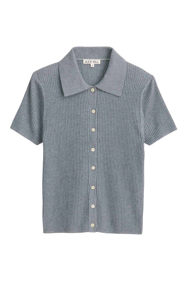 Suzanne Ribbed Button Front Polo, Alternate, color, GREY