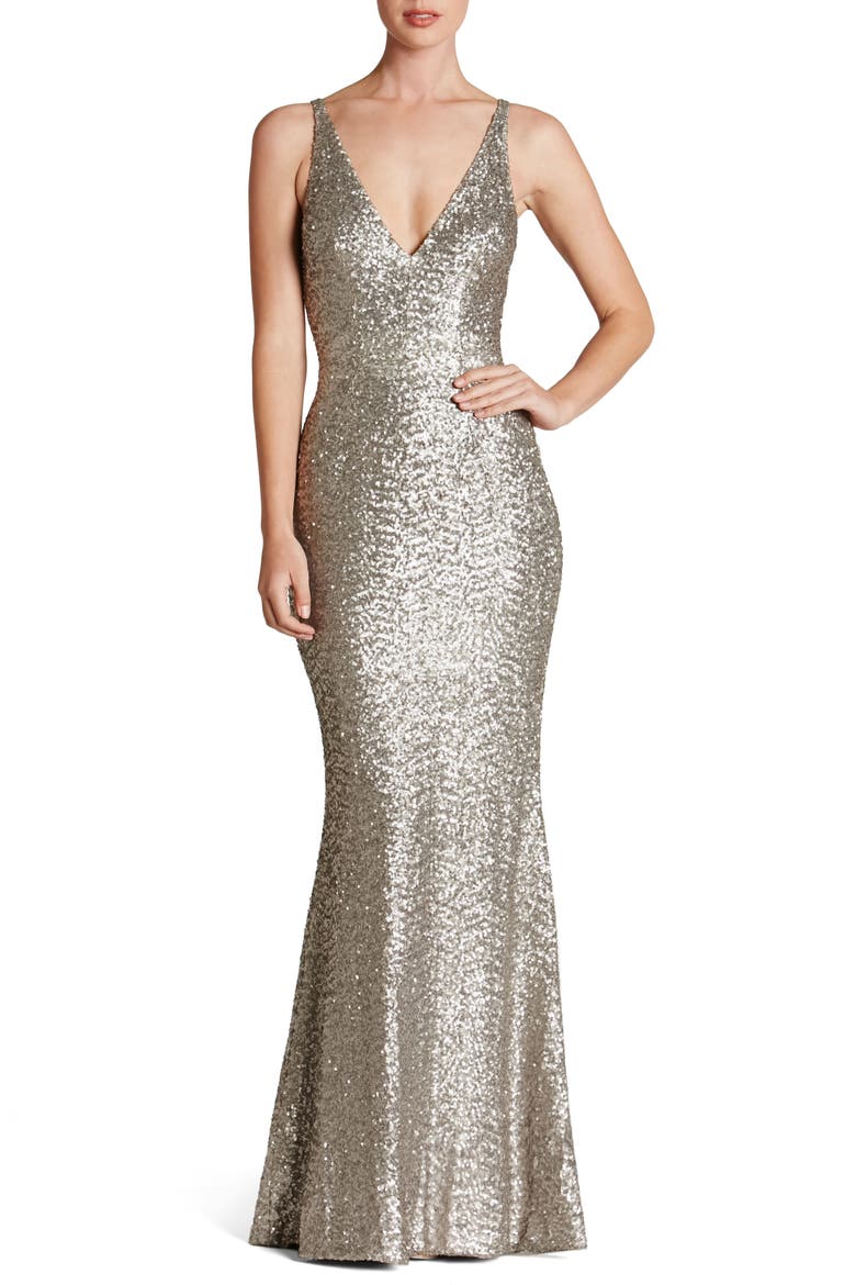 Harper Mermaid Gown, Main, color, PLATINUM