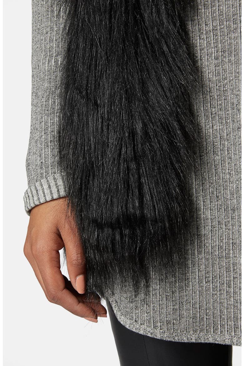Faux Fur Long Gilet Vest, Alternate, color, BLACK