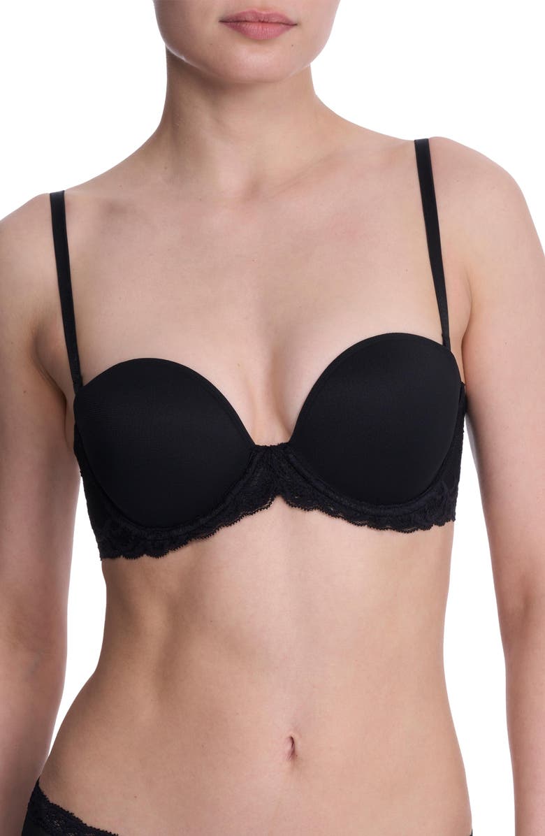 Natori Feathers Lace Plunge Strapless Bra, Alternate, color, Black