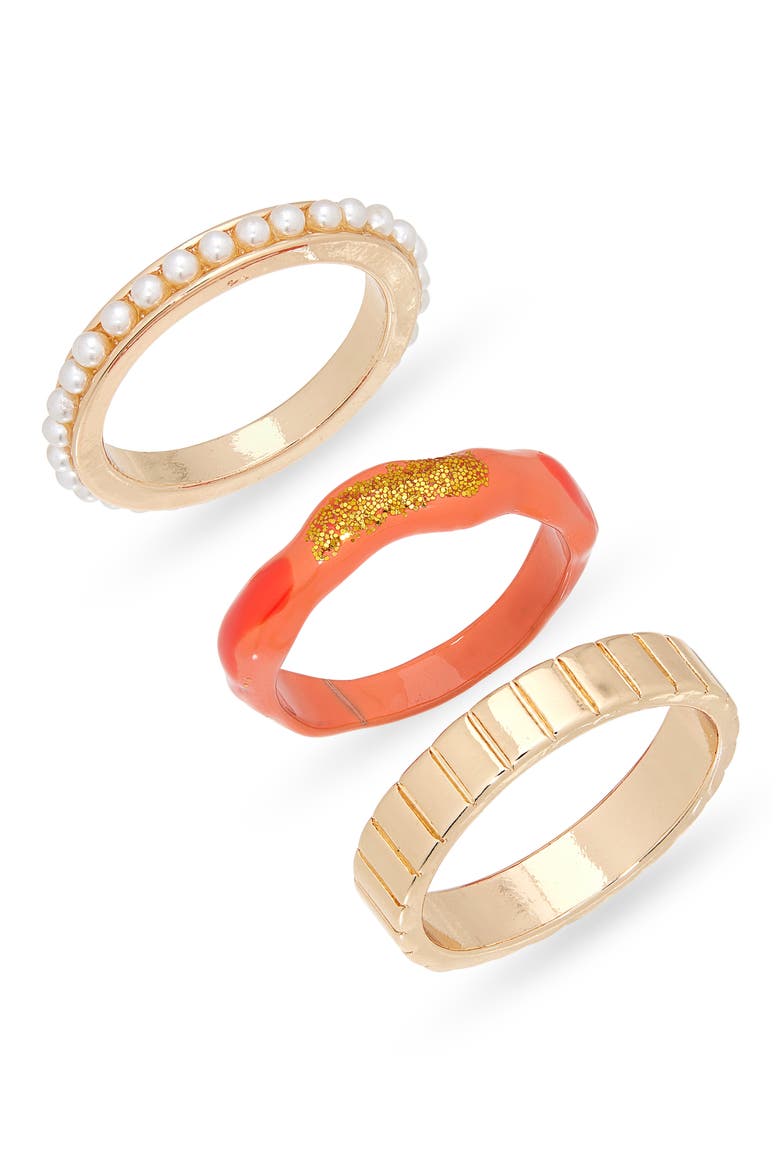 Set of 3 Mixed Rings, Main, color, ORANGE MULTI- GOLD