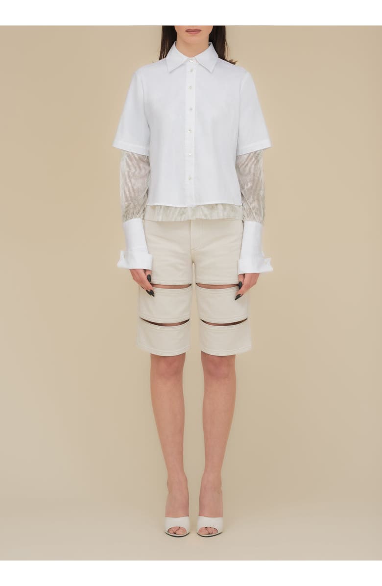 Contessa Mills Arcana with Leather Trim Mid-Rise Slim Denim Jean Short, Alternate, color, Tofu Denim