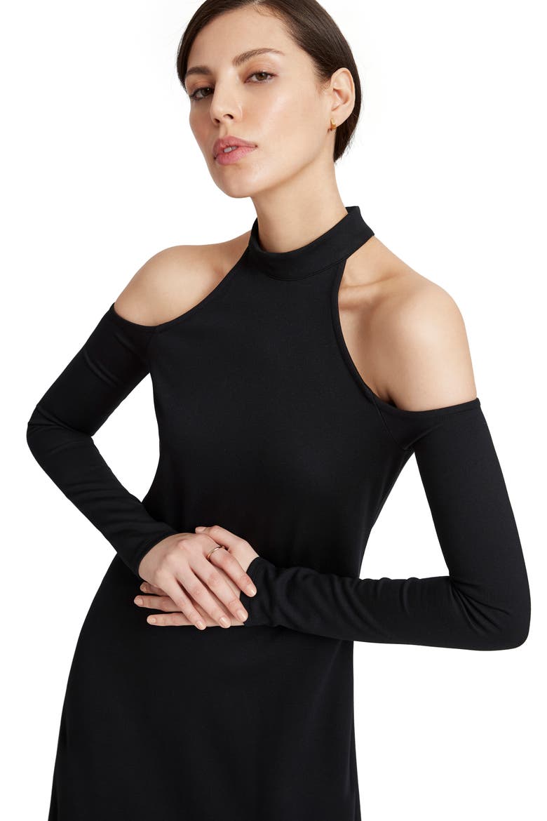 Kalene Cold Shoulder Long Sleeve High-Low Maxi Dress, Alternate, color, BLACK