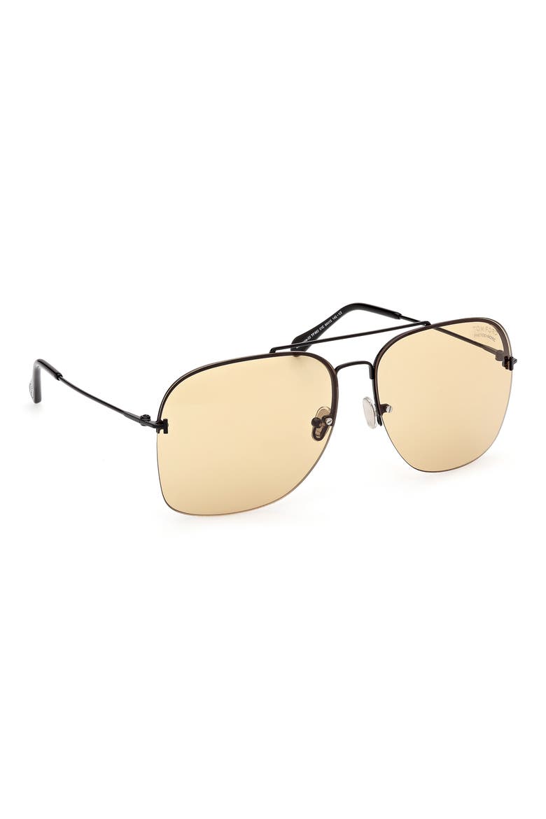 Mackenzie 64mm Oversize Pilot Sunglasses, Alternate, color, SHINY BLACK / AMBER TO BROWN
