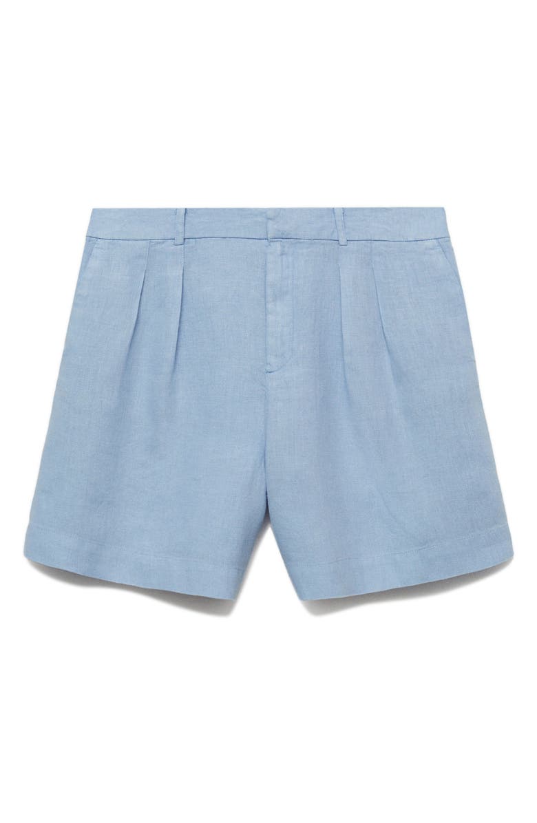 MANGO Pleated High Waist Linen Shorts, Alternate, color, 