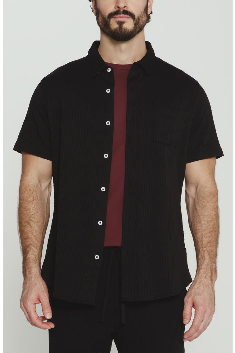Bennet Stripe Seersucker Short Sleeve Button-Up Shirt, Main, color, BLACK