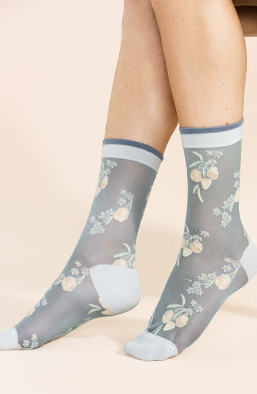 Hansel From Basel Wanda Floral Sheer Crew Socks In Blue