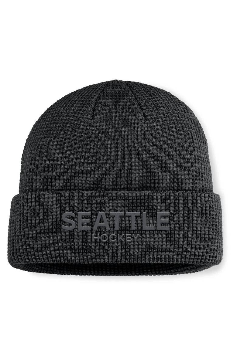 FANATICS Men's Fanatics Black Seattle Kraken Authentic Pro Road Cuffed Knit Hat, Main, color, Black