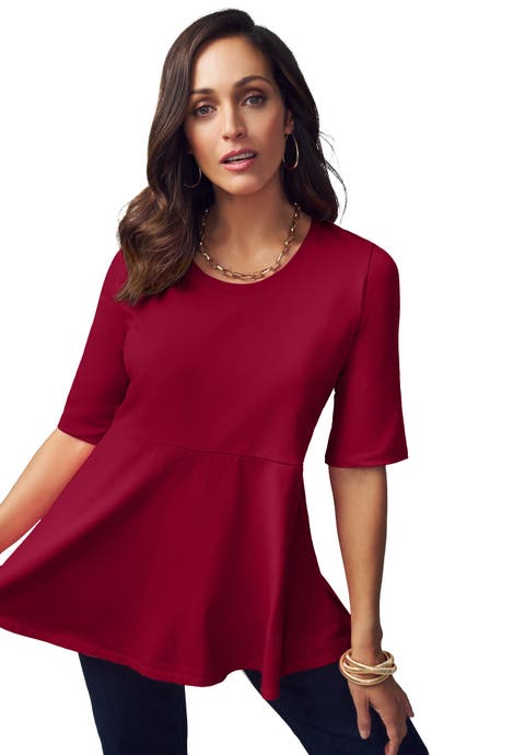 Stretch Cotton Peplum Tunic (Plus)