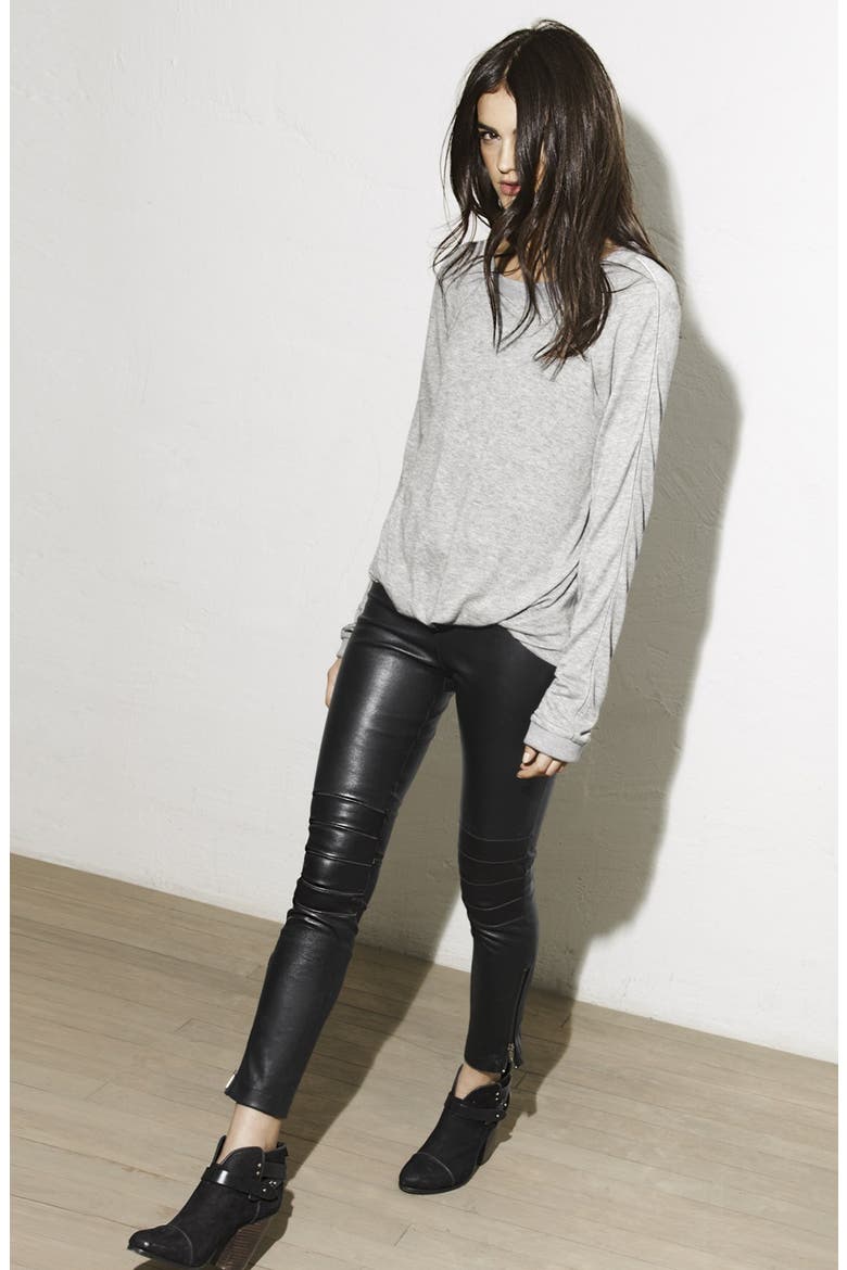 'Addison' Lambskin Leather Moto Pants, Alternate, color, BLACK