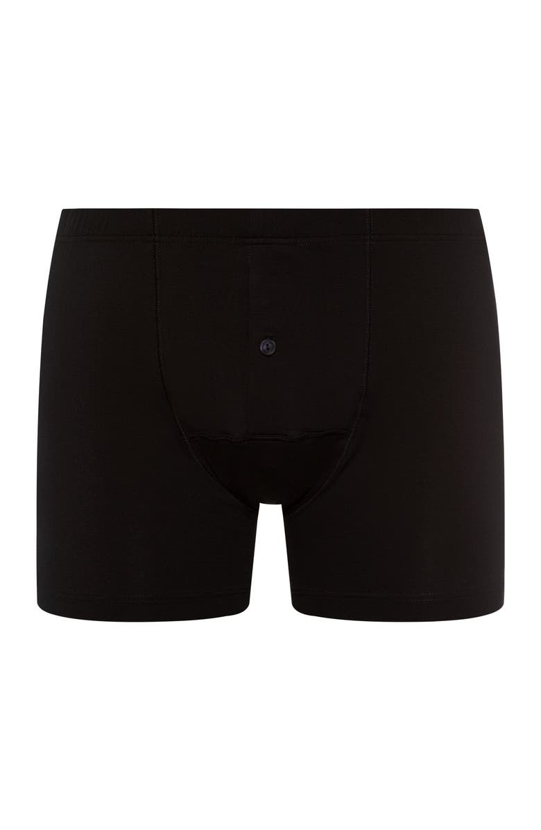 Hanro Cotton Sensation Long Leg Boxer Brief With Fly, Main, color, Black