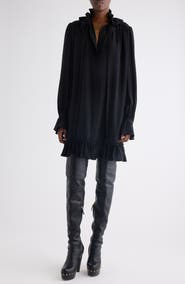Chloé Long Sleeve Organic Silk Crêpe de Chine Minidress