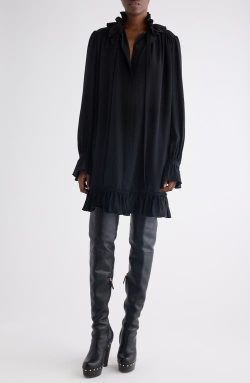 Chloé Long Sleeve Organic Silk Crêpe De Chine Minidress In Black