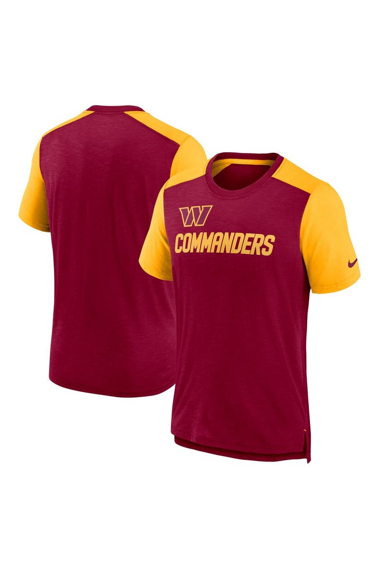 Men's Nike Heathered Burgundy/Heathered Gold Washington Commanders Color Block Team Name T-Shirt, Main, color, Heather Red