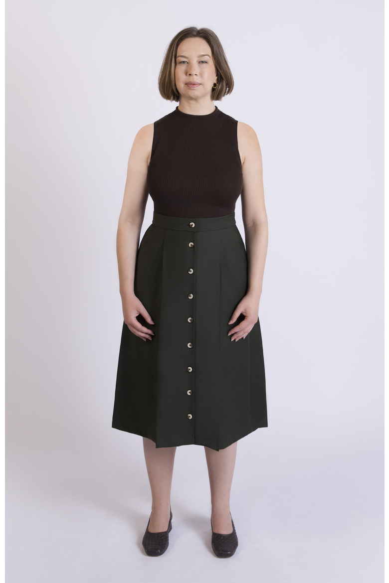 The Wool Midi Skirt, Alternate, color, Green