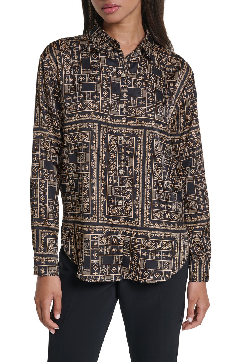 Oversized Woven Top, Main, color, BLACK/ GOLD