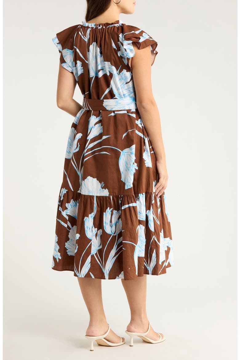 Zico Floral Print Midi Dress, Alternate, color, BROWN WHITE