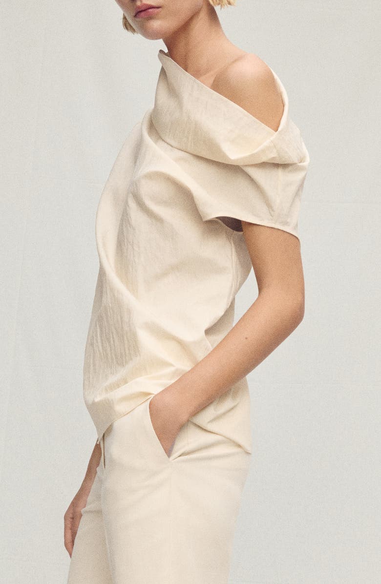 MANGO Asymmetric Off the Shoulder Cotton Blend Top, Alternate, color,