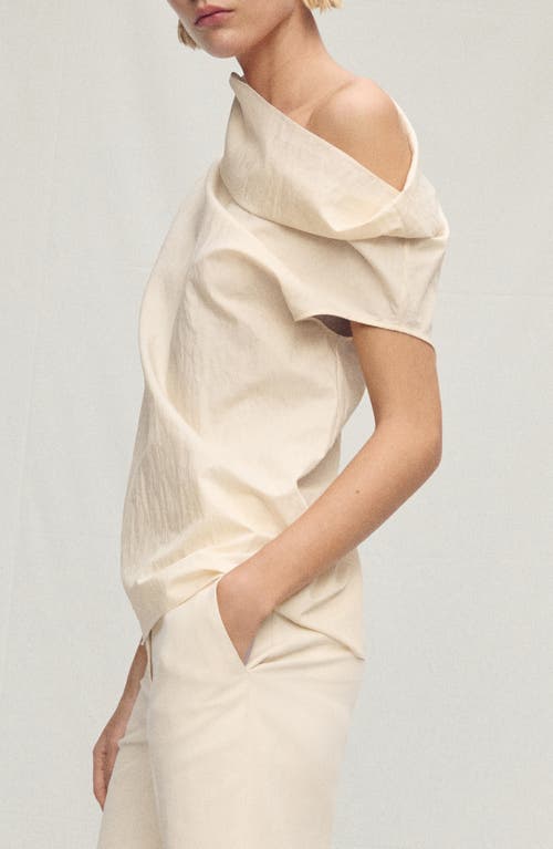 MANGO MANGO ASYMMETRIC OFF THE SHOULDER COTTON BLEND TOP
