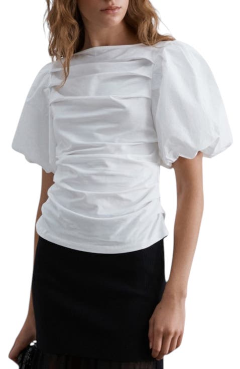 Puffed Sleeve Ruched Top