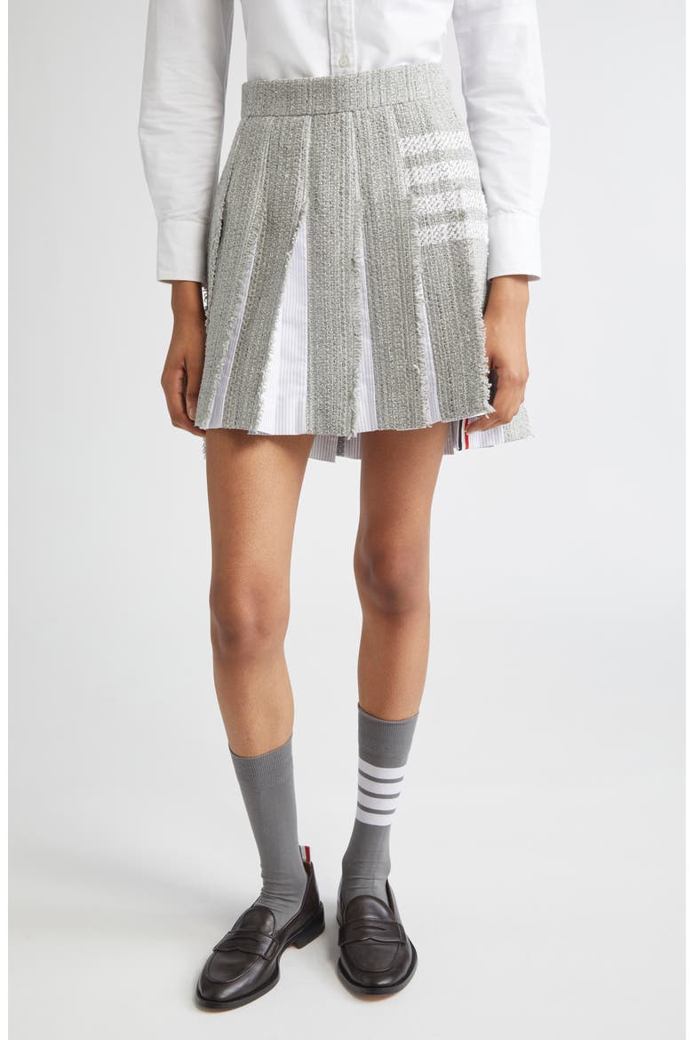 4-Bar Pleated Tweed Miniskirt, Main, color, MEDIUM GREY