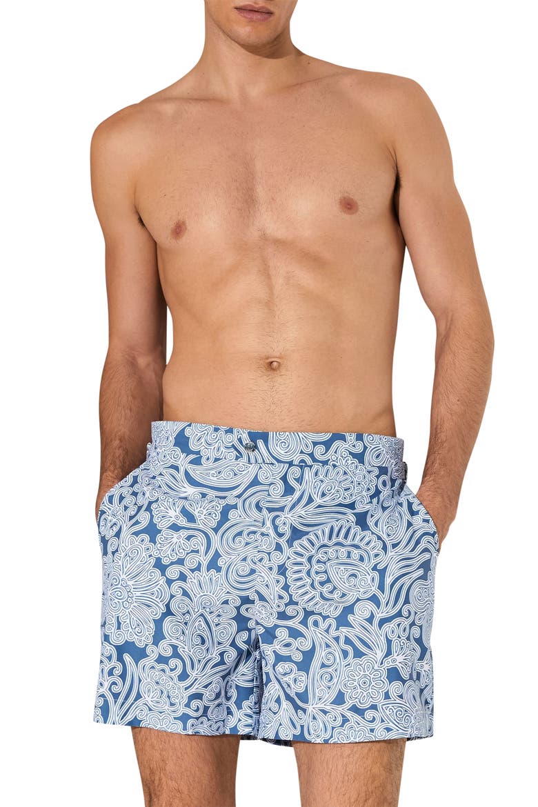 Fallow Floral Side Adjuster Swim Trunks, Main, color, AIRFORCE BLUE