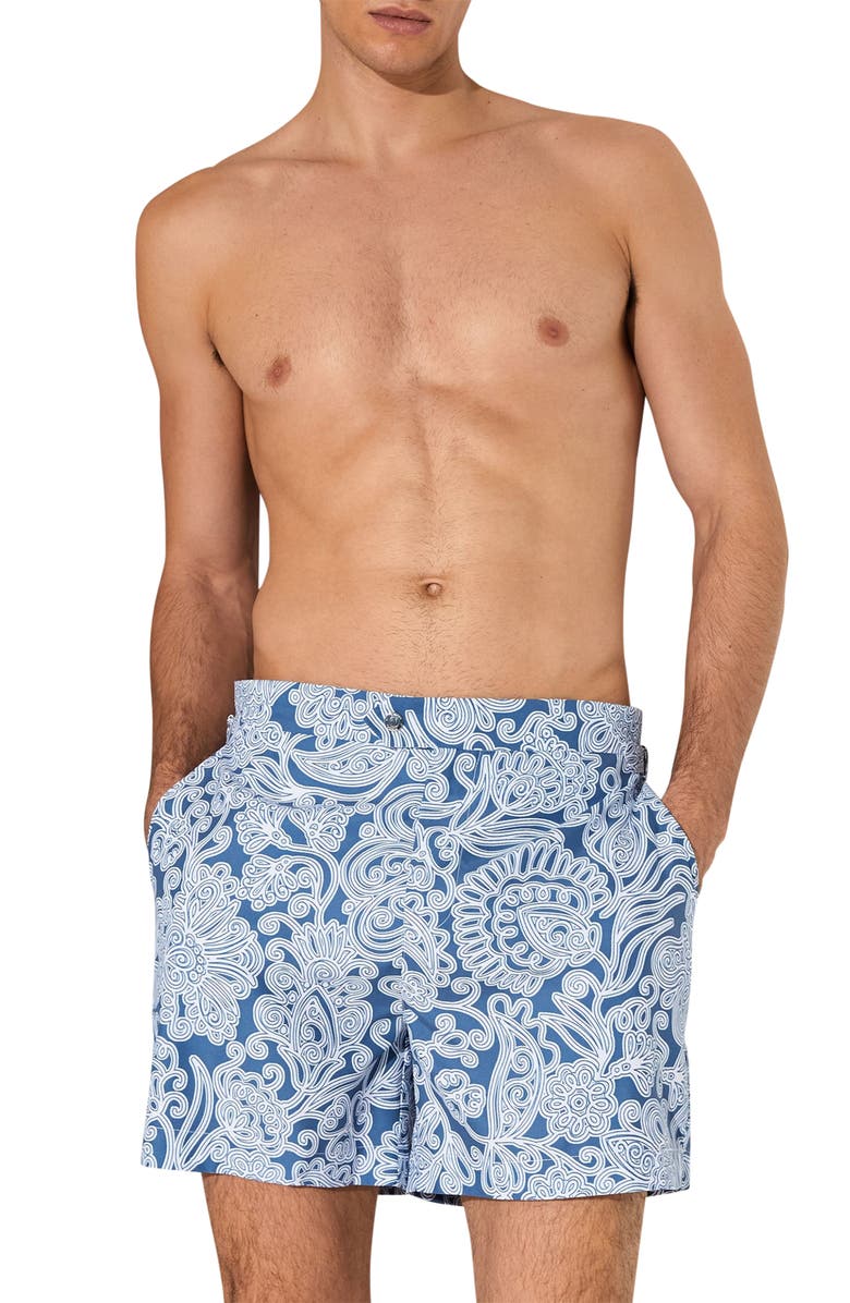 Reiss Fallow Floral Side Adjuster Swim Trunks, Main, color, Airforce Blue