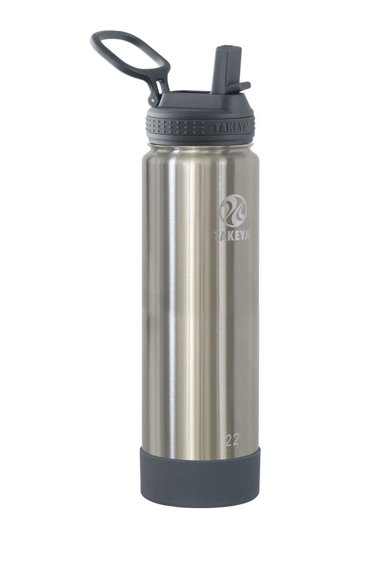 Takeya Actives Insulated 22 oz. Stainless Steel Bottle with Straw Lid - Stainless Steel, Main, color,