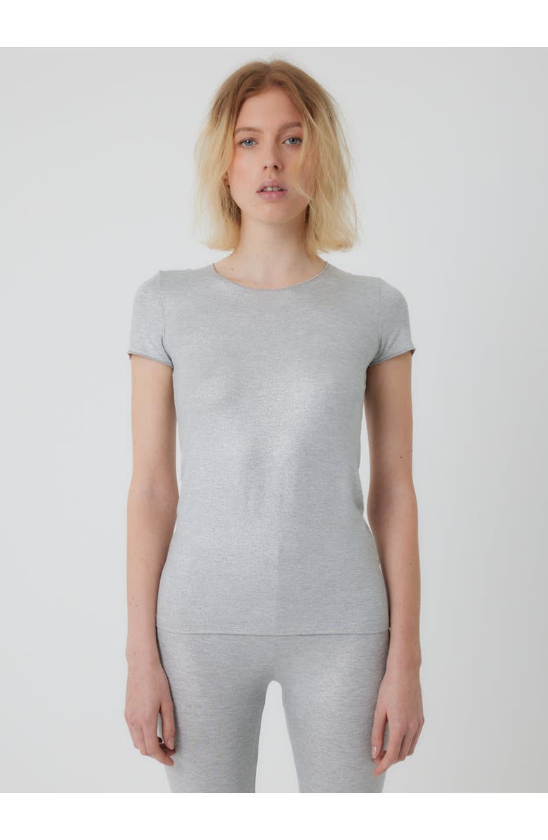 Majestic Filatures Soft Touch Metallic Short Sleeve T-Shirt, Main, color, Metal Grey