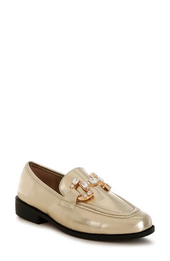 Rag & Co Women's Dendron Diamante Horsebit Metallic Loafers In Gold In Gold