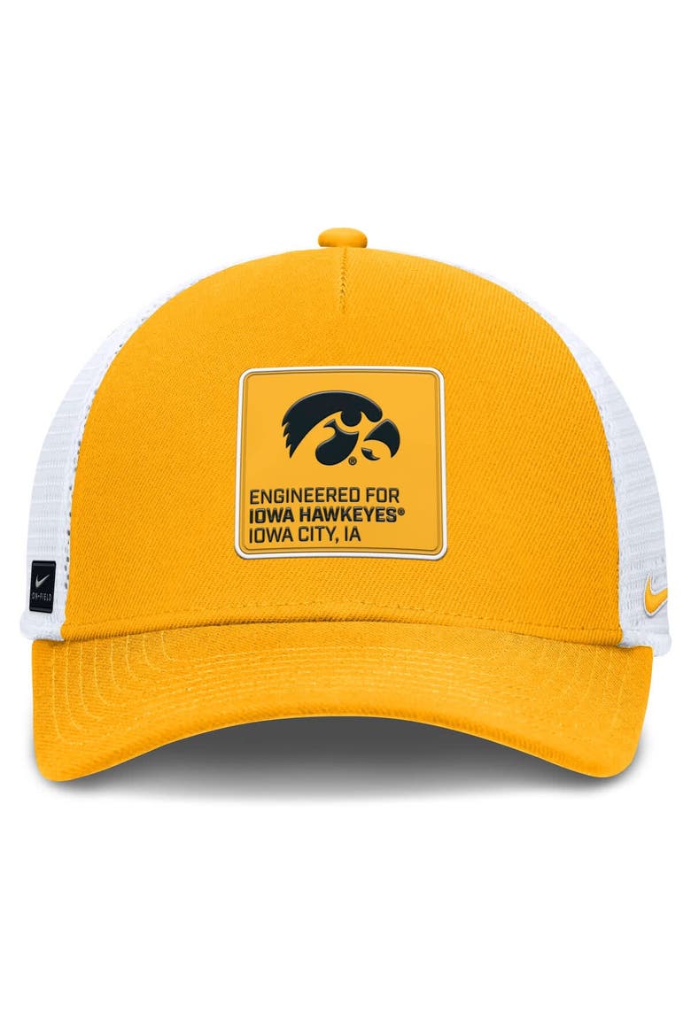 Men's Nike  Gold/White Iowa Hawkeyes 2025 On-Field Rise Engineered Trucker Adjustable Hat, Alternate, color, Gold