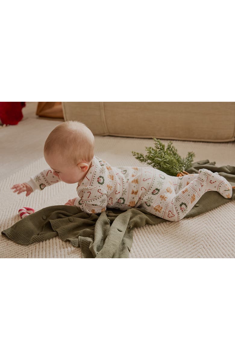Petit Lem Holiday Treats Fair Isle Fitted Footie Pajamas, Alternate, color, Off White