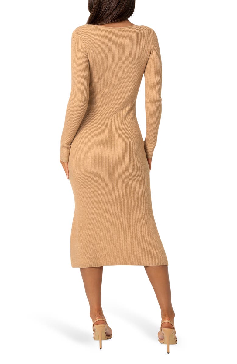bebe Scoop Neck Long Sleeve Sweater Dress, Alternate, color, Camel