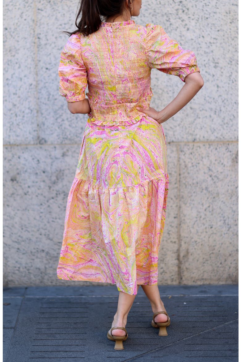 Astrid Marble Smocked Midi Dress, Alternate, color, pink