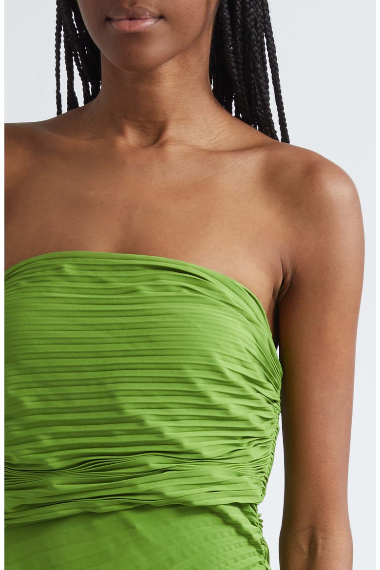 Bianca Pleated Strapless Gown, Alternate, color, LILY GREEN