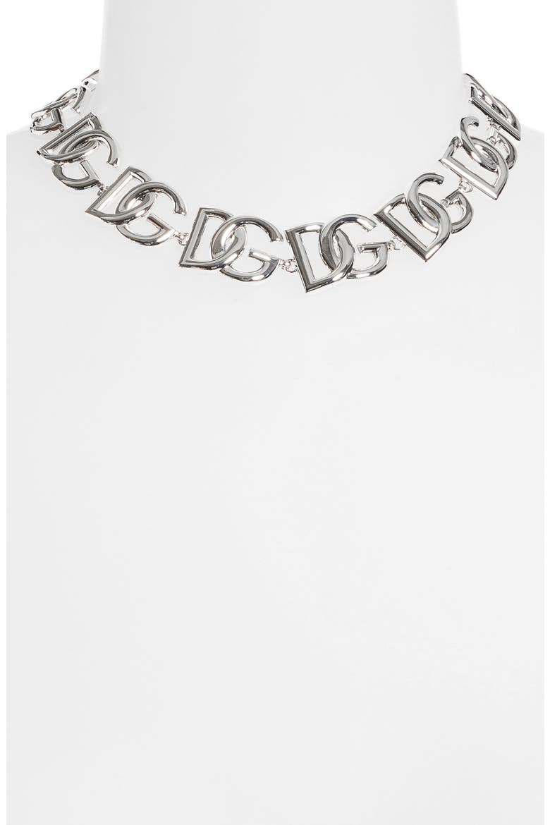 DG Logo Collar Necklace, Alternate, color, SILVER