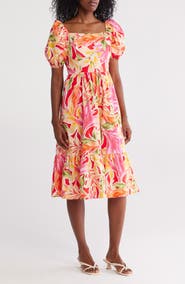 Vince Camuto Square Neck Puff Sleeve Cotton Midi Dress