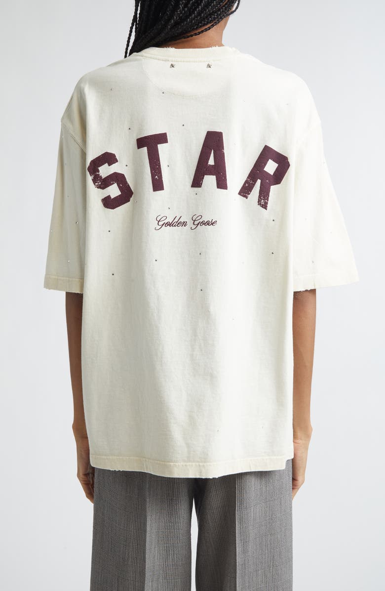 Golden Goose Distressed Boxy Cotton T-Shirt, Alternate, color, Heritage White