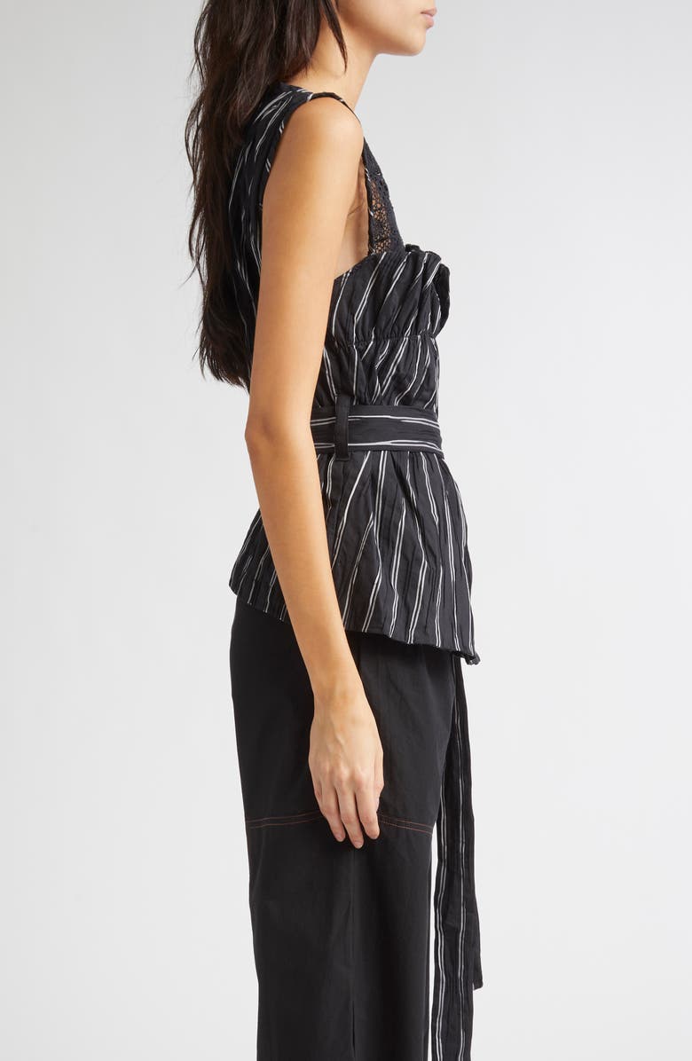 KÚR Bobbin Lace Yoke Stripe Belted Top, Alternate, color, Black Multi