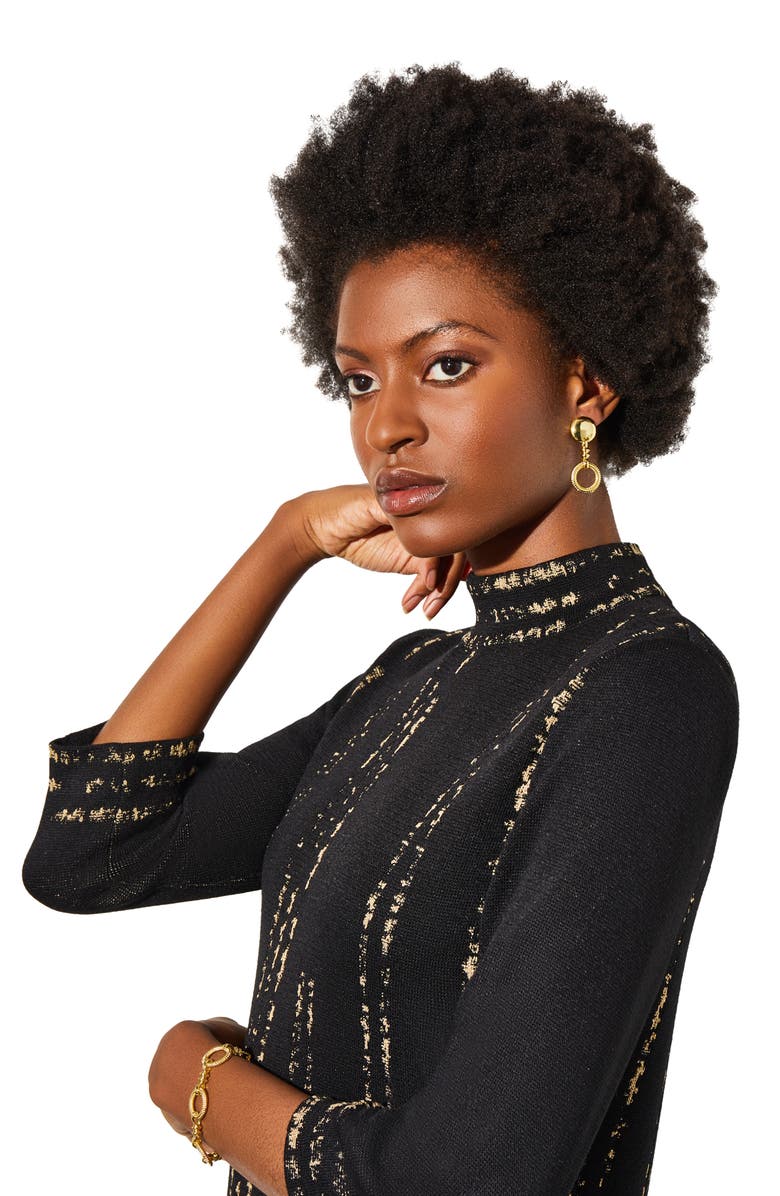 Ming Wang Metallic Stripe Knit Shift Dress, Alternate, color, 