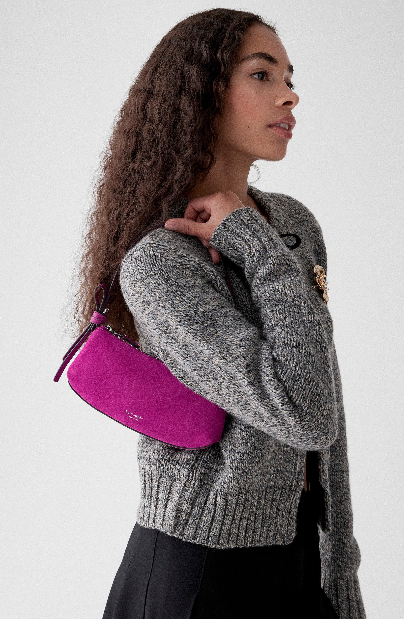 loop suede pochette bag, Alternate, color, BEET