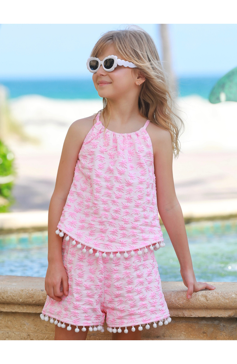 Mia Belle Girls Sunny Daze Pom-Pom Tank and Short Set, Alternate, color, Pink