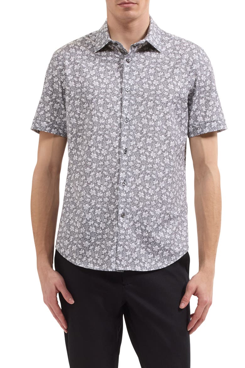 Miles OoohCotton® Print Short Sleeve Button-Up Shirt, Main, color, WHITE