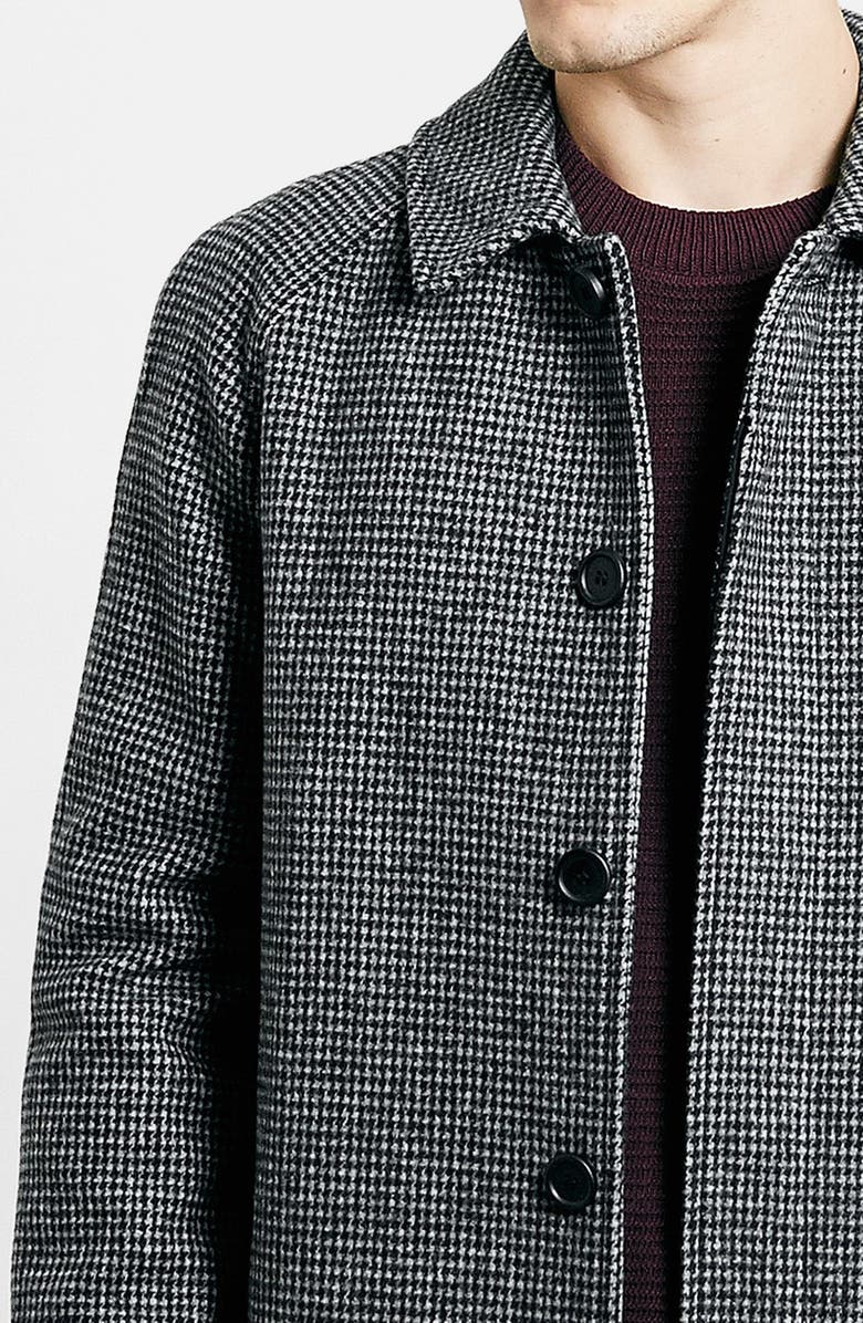 Topman Houndstooth Wool Blend Mac Coat, Alternate, color,