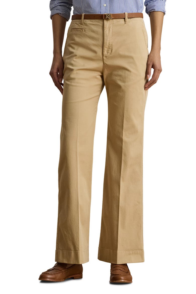 Flare Stretch Cotton Chino Pants, Main, color, BIRCH TAN